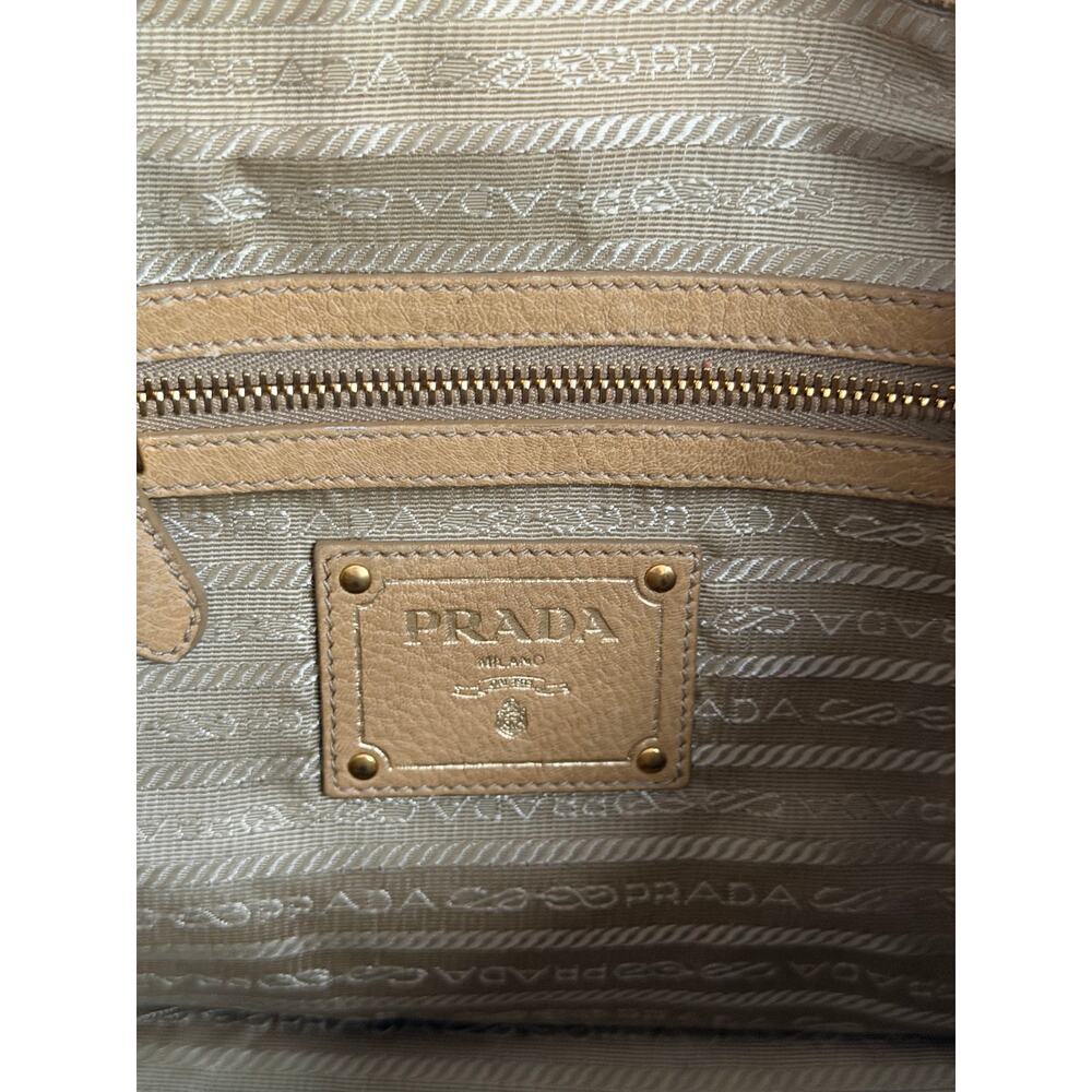 Prada Cervo Deerskin Leather Two-Way Satchel Shoulder Bag Tan Gold Hardware - Picture 10 of 12
